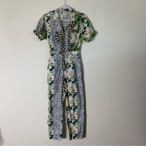 Anthropologie DRA Womens patchwork floral utility SS jumpsuit pockets XS